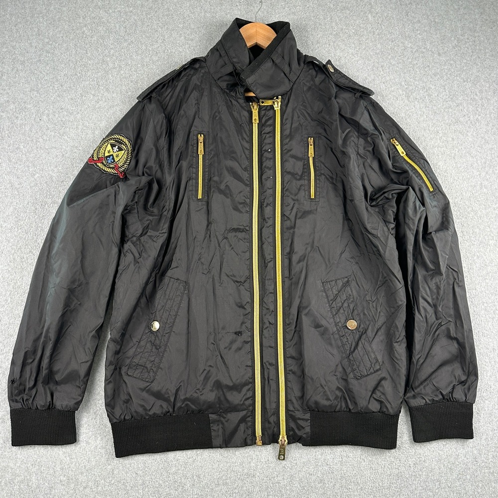 Brooklyn Basement Bomber Jacket Mens 3XL Black Double Zip Crest Patch Gold Trim